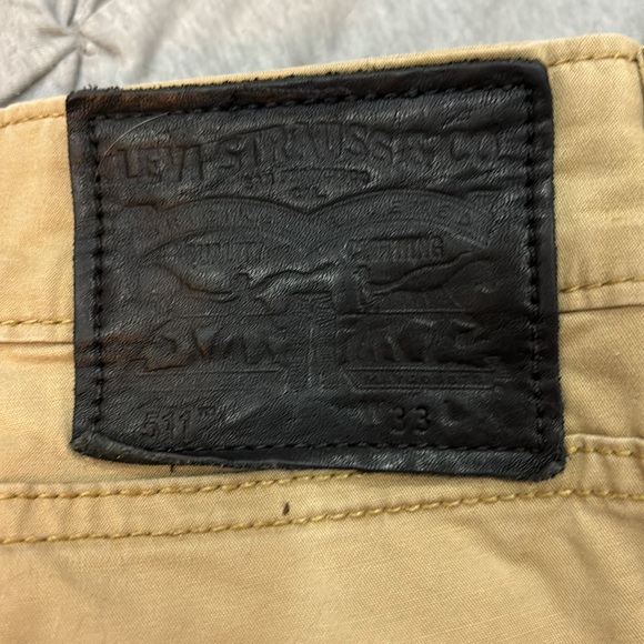 Levi's 511 Slim Khaki Vintage Shorts 90's w. Dark Brown Leather Label Patch 33 - Picture 5 of 7